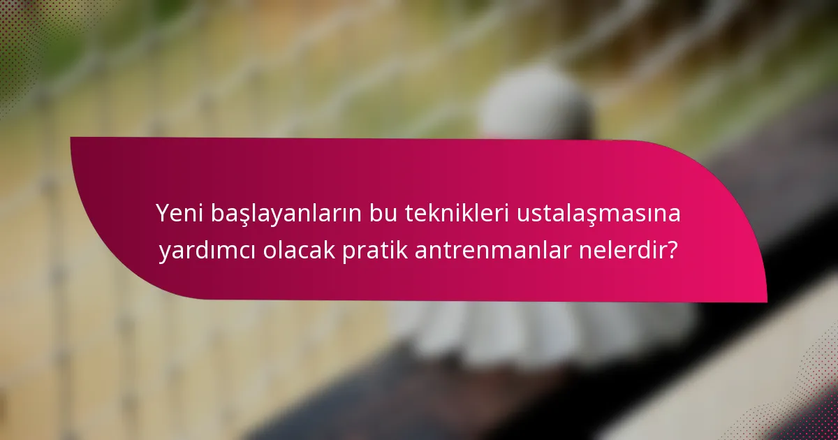 Yeni başlayanların bu teknikleri ustalaşmasına yardımcı olacak pratik antrenmanlar nelerdir?